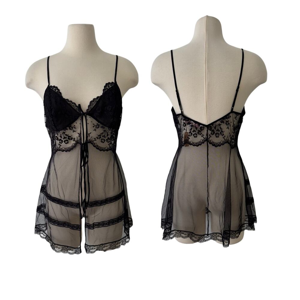 Victoria's Secret Black Sheer Lace Babydoll Chemise